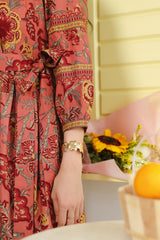 Pink Vintage Floral Tie-Waist Cotton Dress