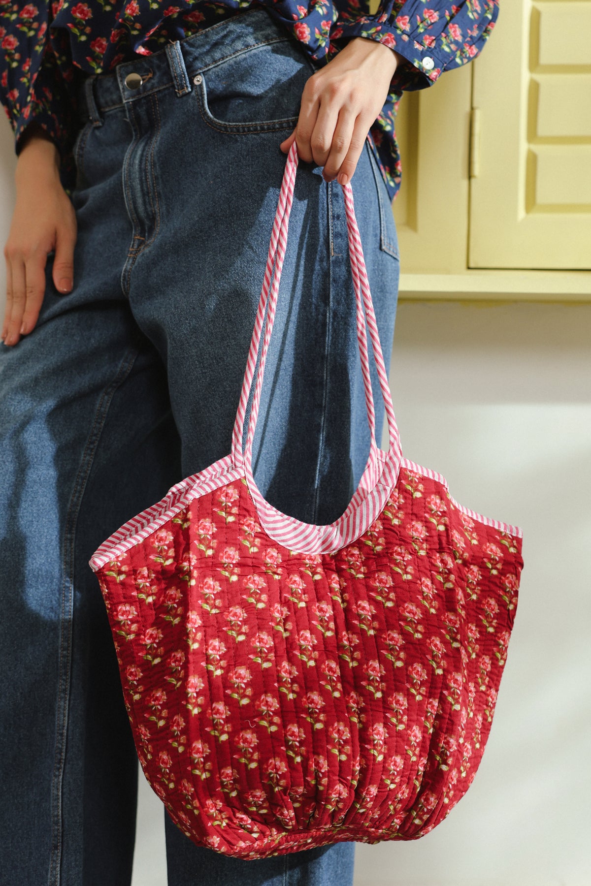 Ruby Bloom Quilted Boho Tote Bag