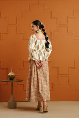 Cream Floral Printed Cotton Top & Skirt Set
