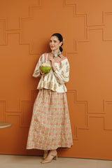 Cream Floral Printed Cotton Top & Skirt Set