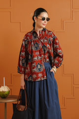(Pre-Order) Maroon Ethnic Cotton Shirt With Embellished Yoke