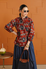 (Pre-Order) Maroon Ethnic Cotton Shirt With Embellished Yoke