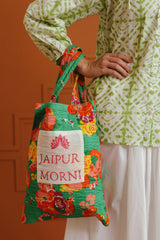 (Pre-Order) White & Green Ethnic Printed Cotton Shirt With Embellished Yoke
