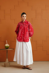 (Pre-Order) Pink & White Ethnic Printed Cotton Shirt & Skirt Set