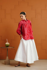 (Pre-Order) Pink & White Ethnic Printed Cotton Shirt & Skirt Set