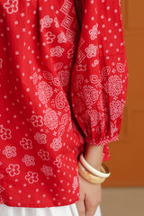 (Pre-Order) Light Pink Bandhej Ethnic Printed Cotton Shirt With Embellished Yoke