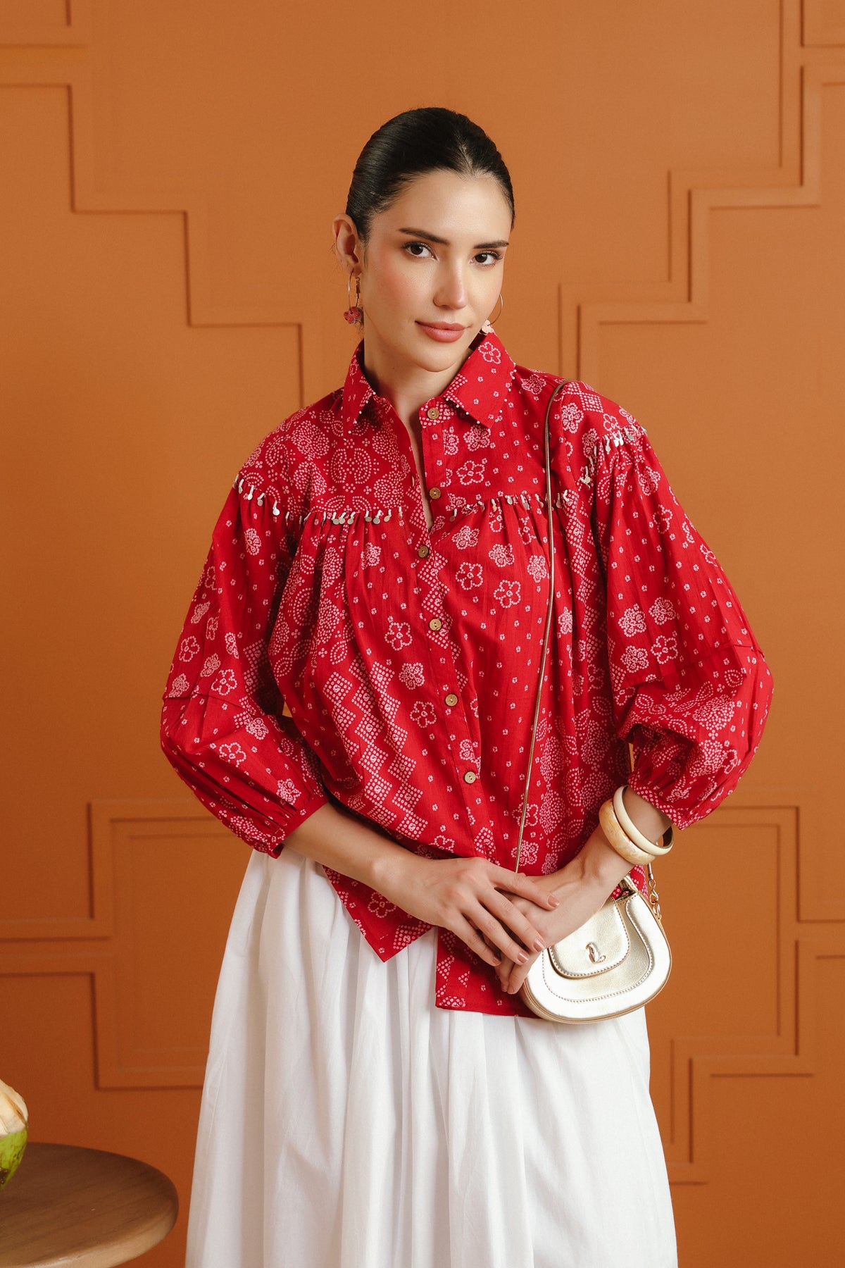 (Pre-Order) Light Pink Bandhej Ethnic Printed Cotton Shirt With Embellished Yoke