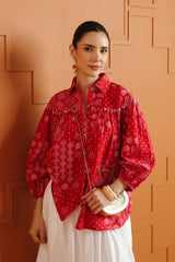 (Pre-Order) Pink & White Ethnic Printed Cotton Shirt & Skirt Set