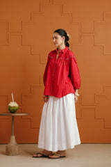 (Pre-Order) Orange & White Ethnic Printed Cotton Shirt & Skirt Set