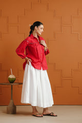 (Pre-Order) Orange & White Ethnic Printed Cotton Shirt & Skirt Set