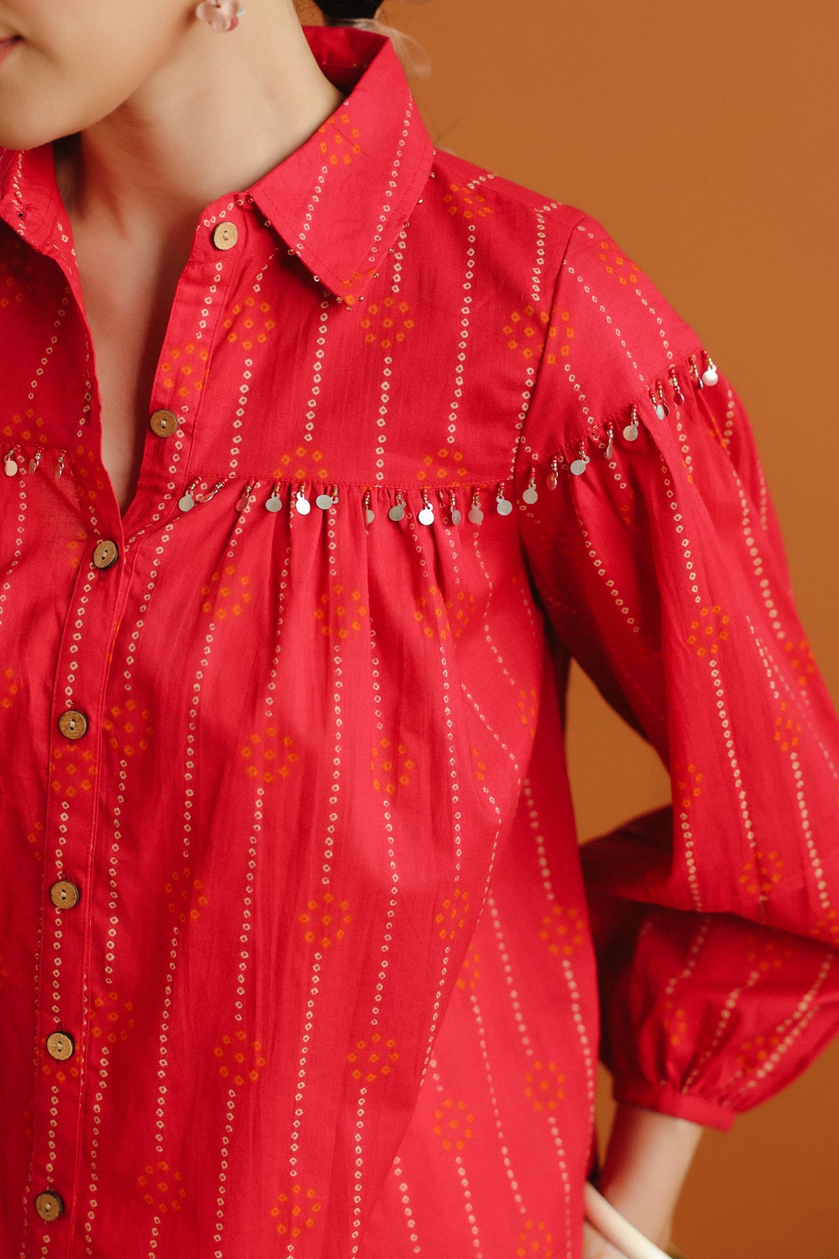 (Pre-Order) Orange & White Ethnic Printed Cotton Shirt & Skirt Set