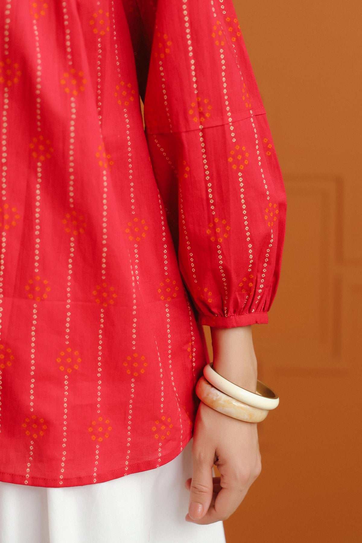 (Pre-Order) Pink & Orange Bandhej Ethnic Printed Cotton Shirt With Embellished Yoke