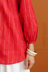 (Pre-Order) Pink & Orange Bandhej Ethnic Printed Cotton Shirt With Embellished Yoke
