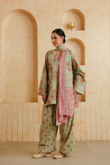 Green Printed Cotton Farshi Kurta, Salwar & Dupatta Set
