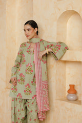 Green Printed Cotton Farshi Kurta, Salwar & Dupatta Set