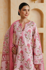 Pink Printed Cotton Farshi Kurta, Salwar & Dupatta Set