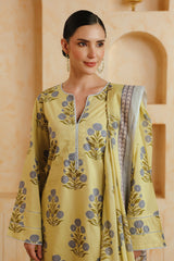 Yellow Printed Cotton Farshi Kurta, Salwar & Dupatta Set