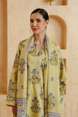 Yellow Printed Cotton Farshi Kurta, Salwar & Dupatta Set