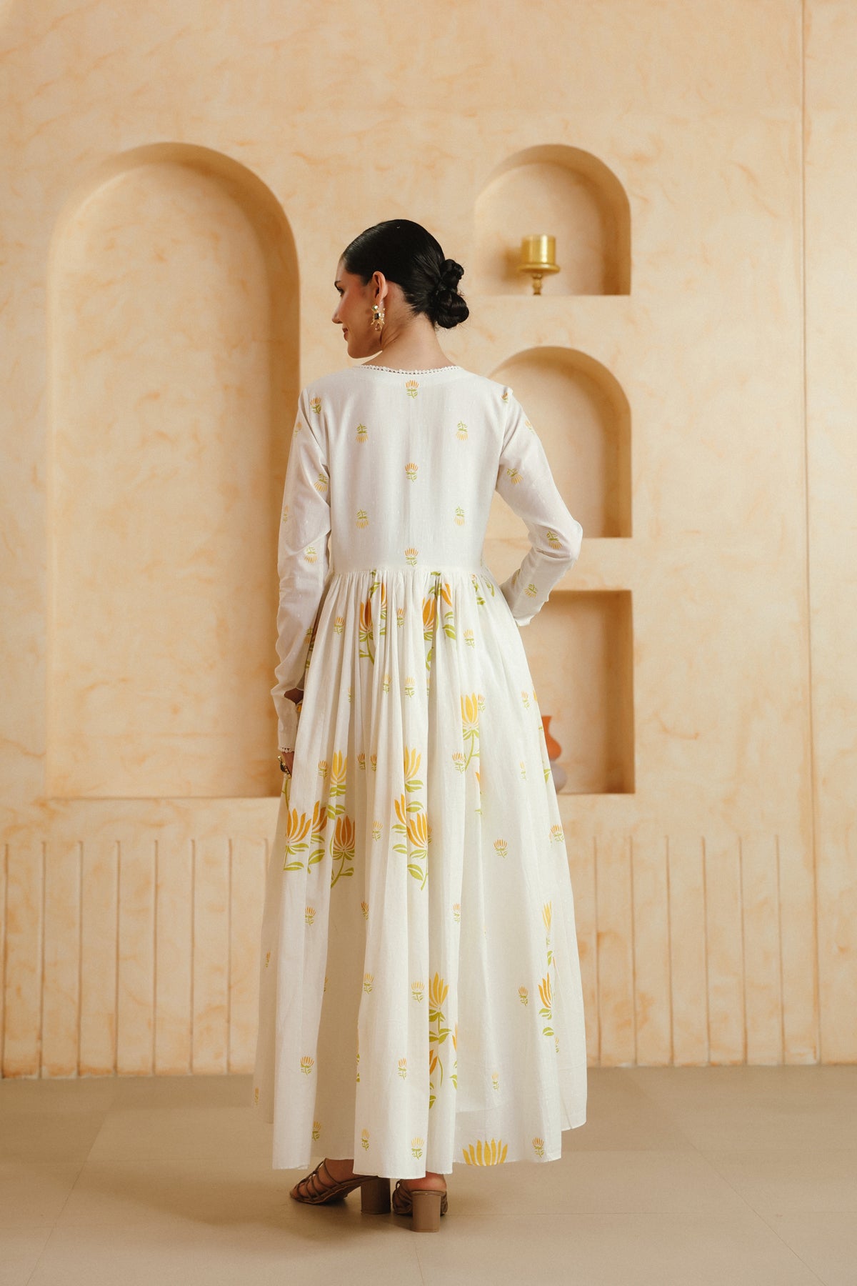 White & Yellow Floral Printed Cotton Kurta Set with Dupatta