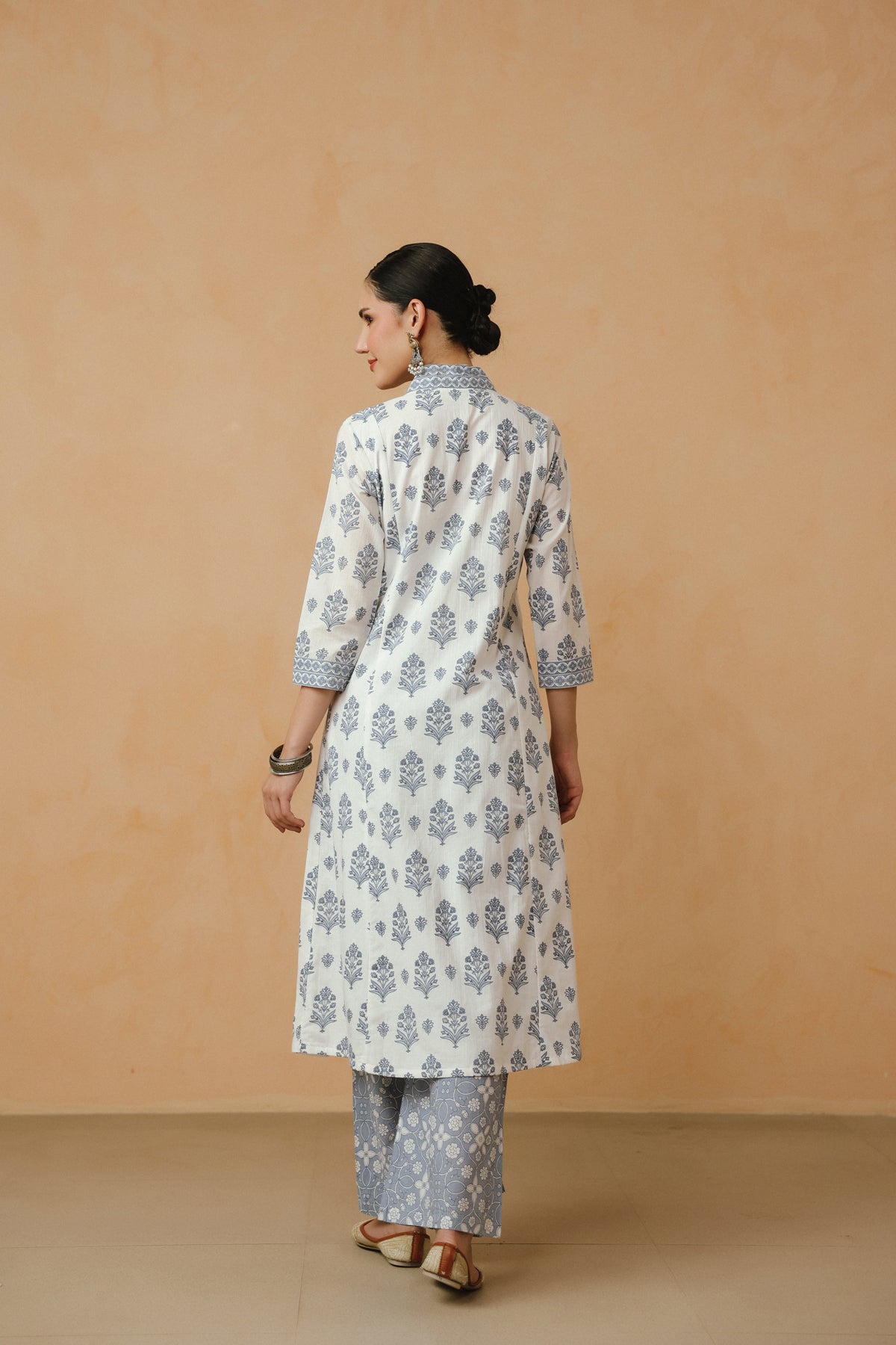 Blue Floral Printed Cotton Kurta Set with Lining and Dupatta
