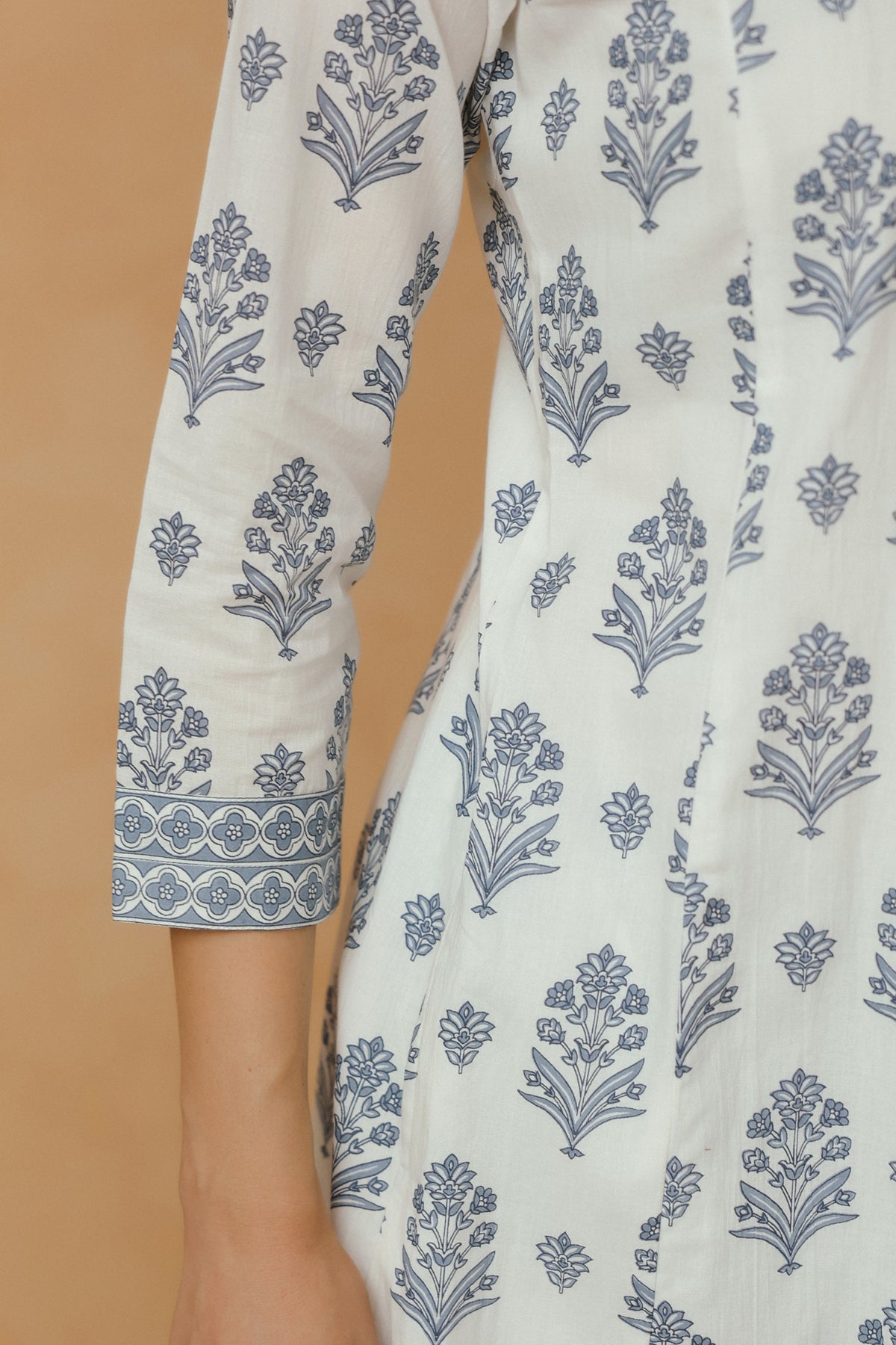 Blue Floral Printed Cotton Kurta Set with Lining and Dupatta