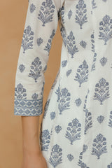 Blue Floral Printed Cotton Kurta Set with Lining and Dupatta