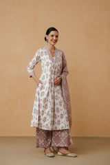 Purple Floral Printed Cotton Kurta Set with Lining and Dupatta