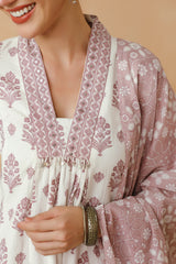 Purple Floral Printed Cotton Kurta Set with Lining and Dupatta