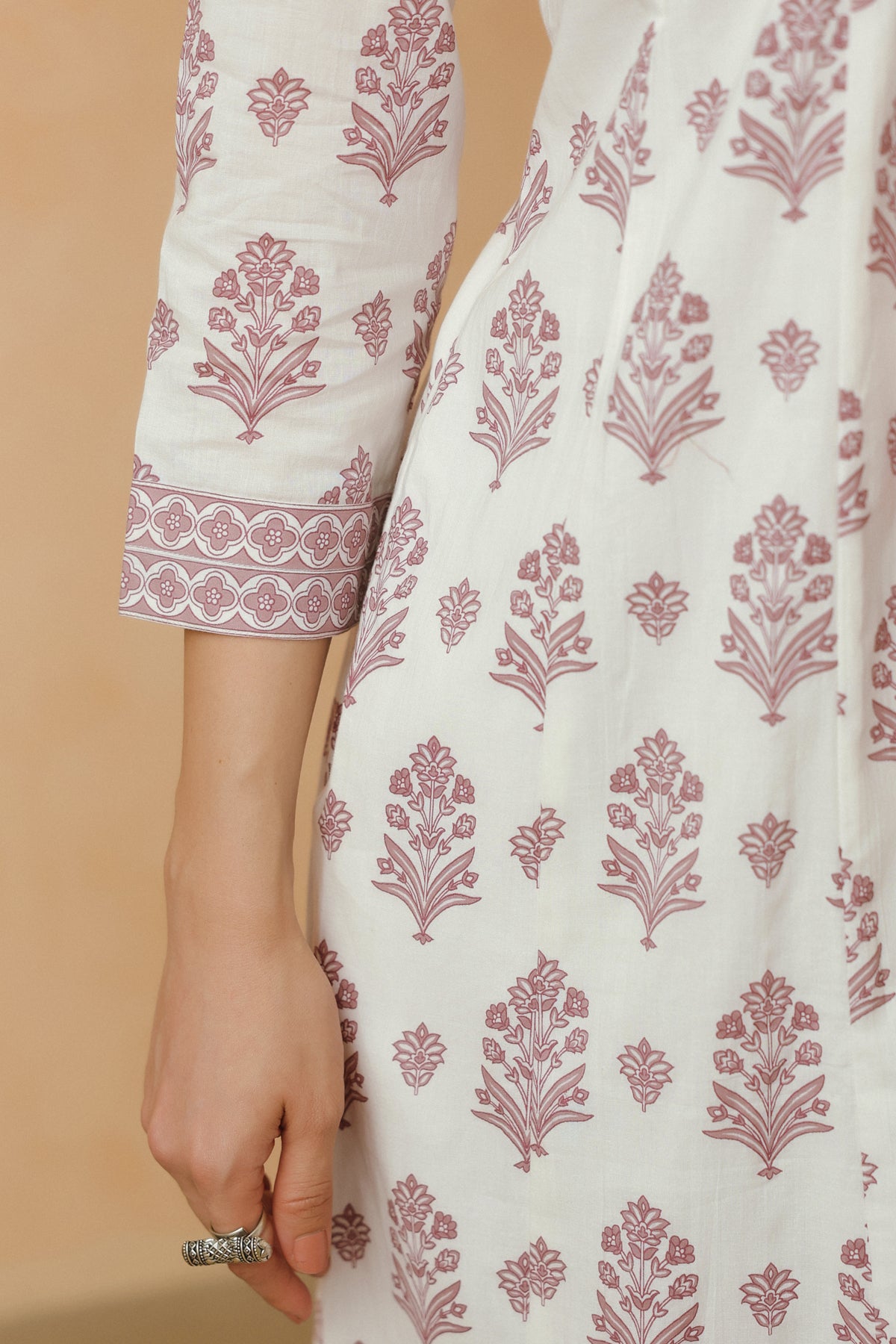 Purple Floral Printed Cotton Kurta Set with Lining and Dupatta
