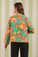 Green Floral Printed Free-Size Quilted Cotton Jacket