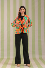 Green Floral Printed Free-Size Quilted Cotton Jacket