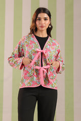 Ice-Blue Printed Free-Size Quilted Cotton Jacket