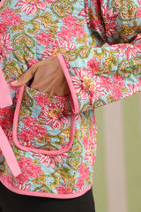 Ice-Blue Printed Free-Size Quilted Cotton Jacket