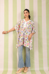 White Floral Printed One Size Kaftan
