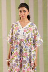White Floral Printed One Size Kaftan