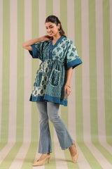 Teal Printed One Size Kaftan Top