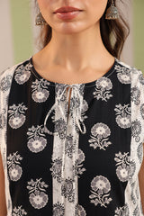 Black and White Sleeveless Cotton Dress