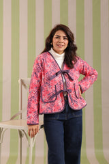 Light Pink Floral Free-Size Quilted Cotton Jacket