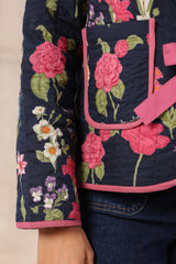 Navy Blue & Pink Free-Size Quilted Cotton Jacket