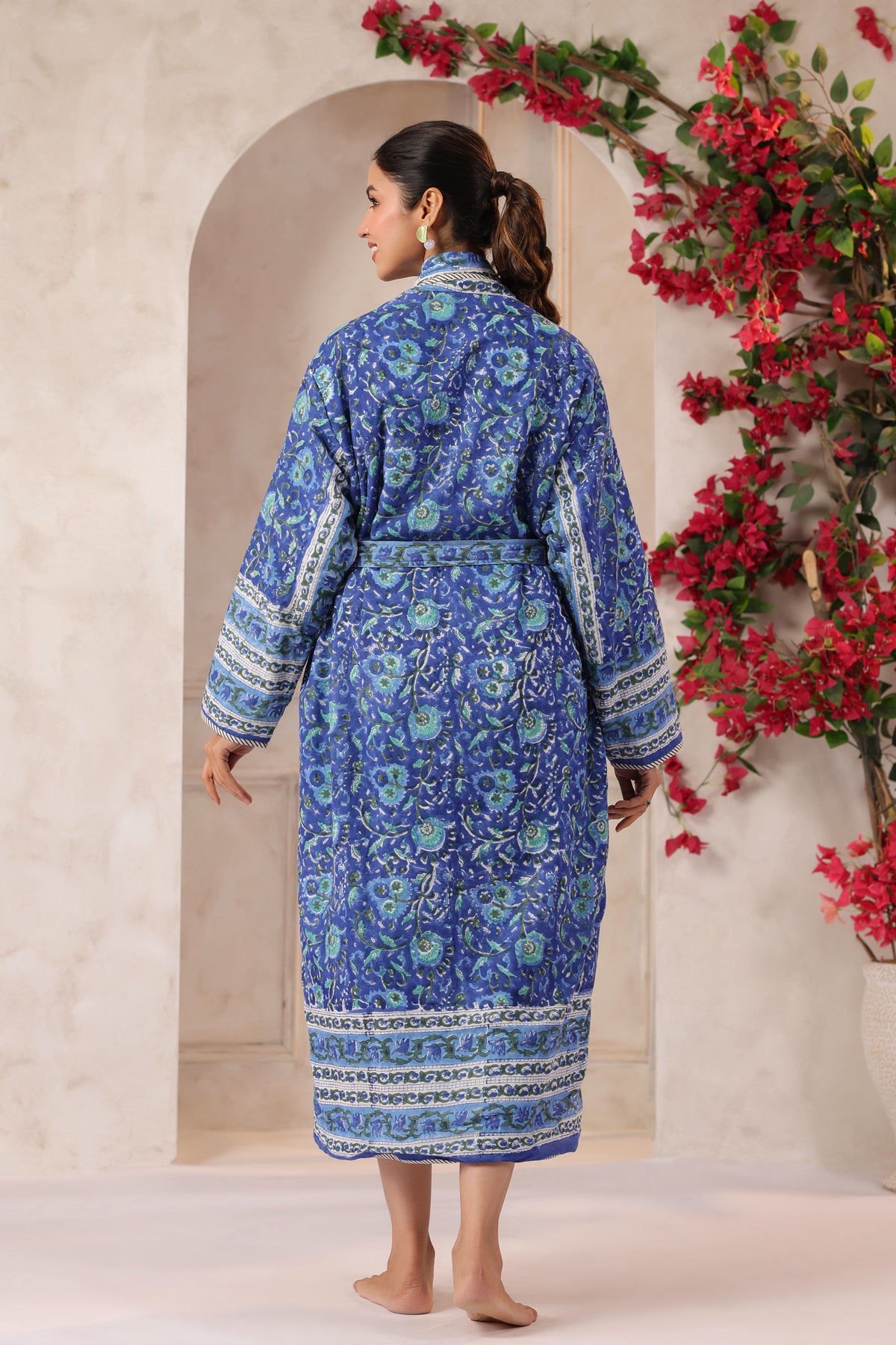 Anokhi Blue Printed Reversible Quilted Robes