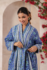 Anokhi Blue Printed Reversible Quilted Robes