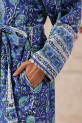 Anokhi Blue Printed Reversible Quilted Robes