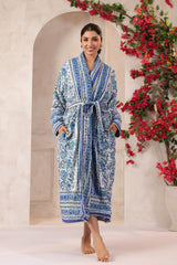 Anokhi Blue Printed Reversible Quilted Robes