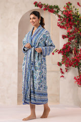 Anokhi Blue Printed Reversible Quilted Robes