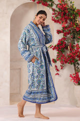 Anokhi Blue Printed Reversible Quilted Robes
