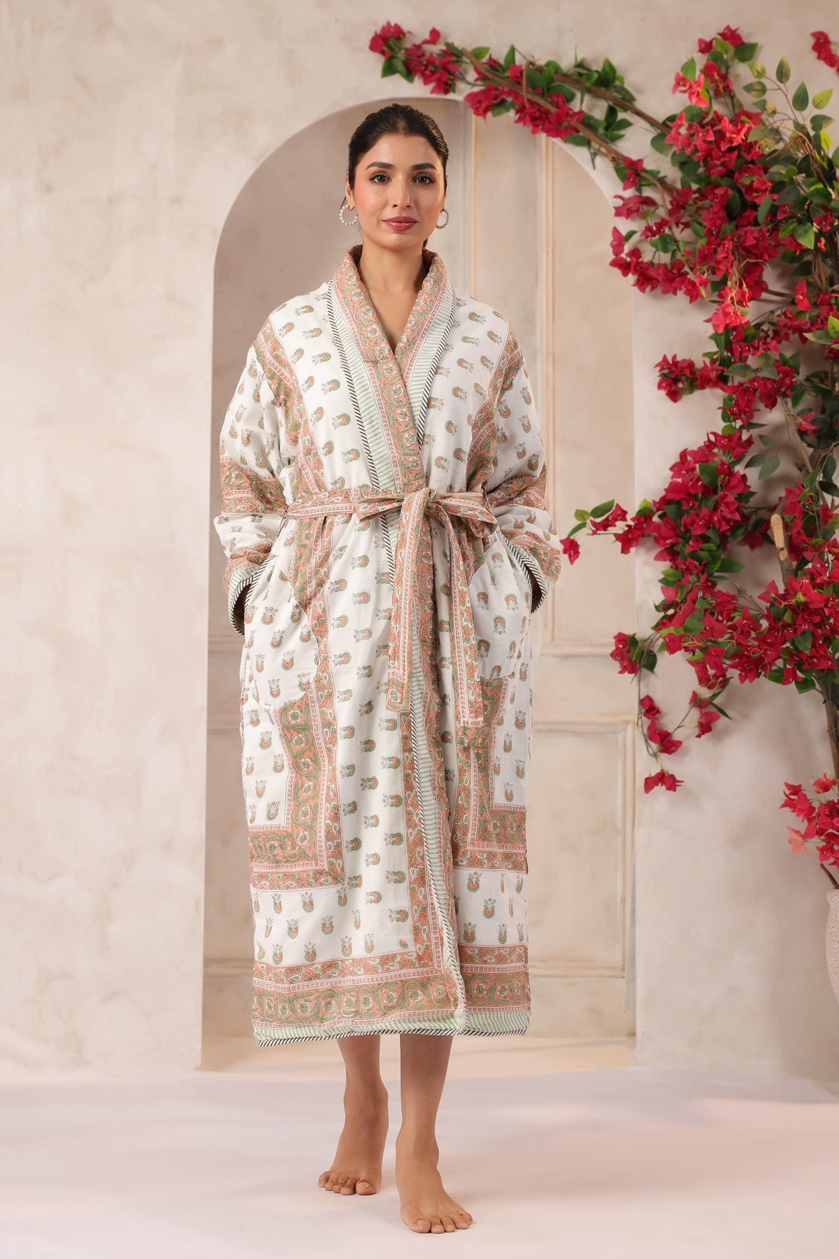 Rosette Floral Printed Reversible Quilted Robes