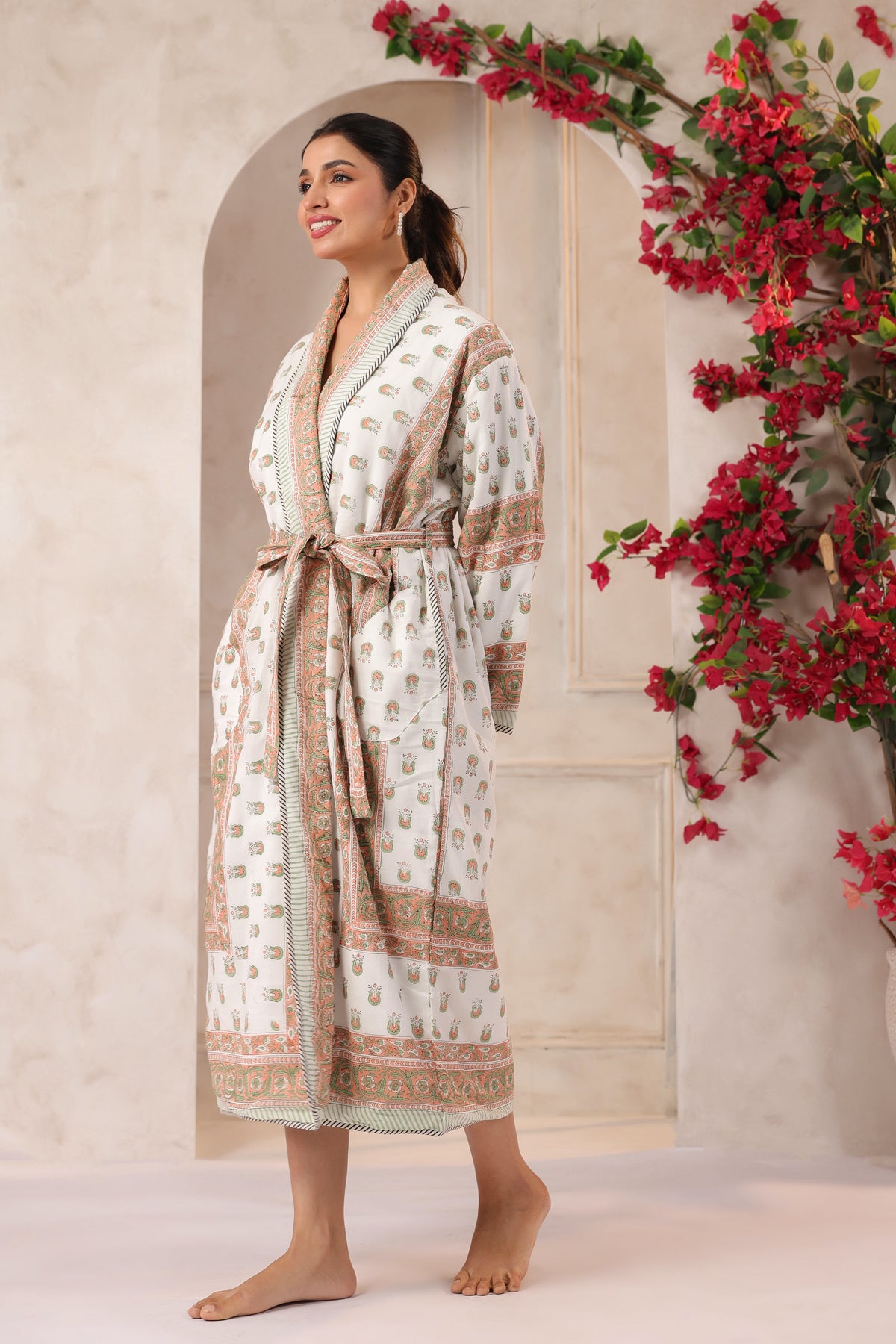 Rosette Floral Printed Reversible Quilted Robes