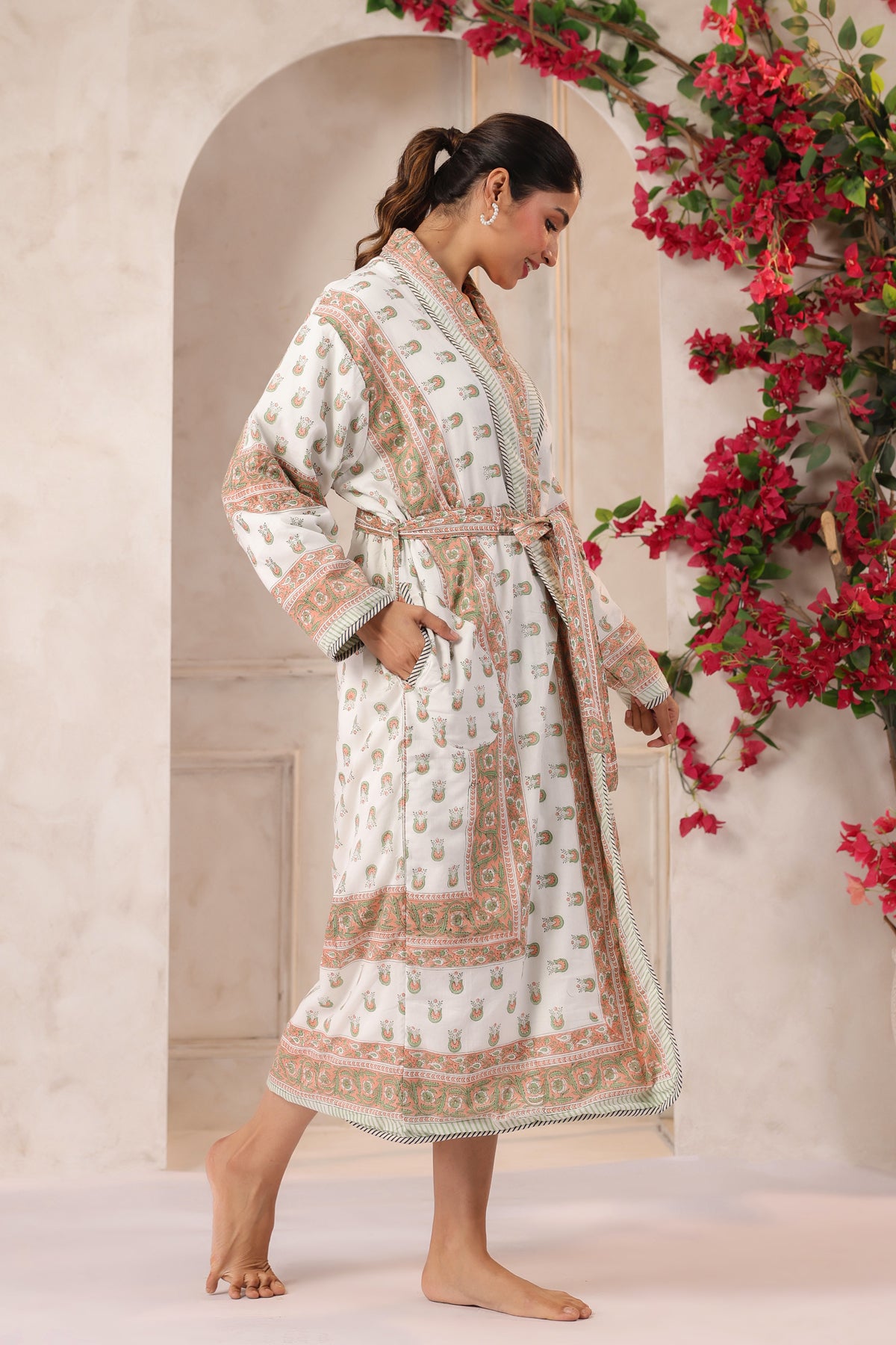 Rosette Floral Printed Reversible Quilted Robes