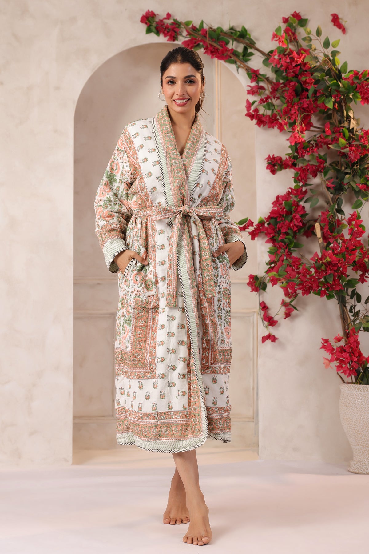 Rosette Floral Printed Reversible Quilted Robes