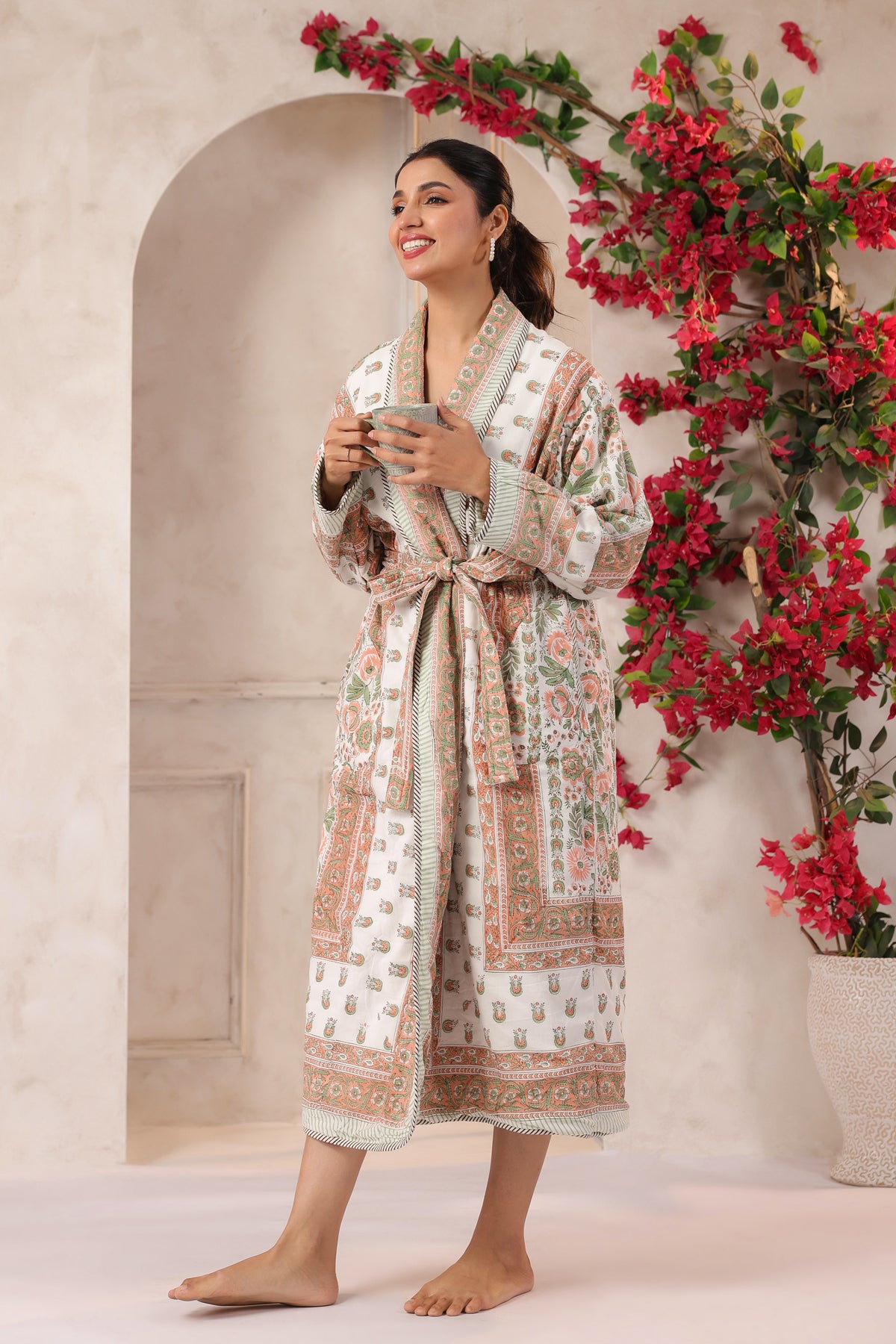 Rosette Floral Printed Reversible Quilted Robes